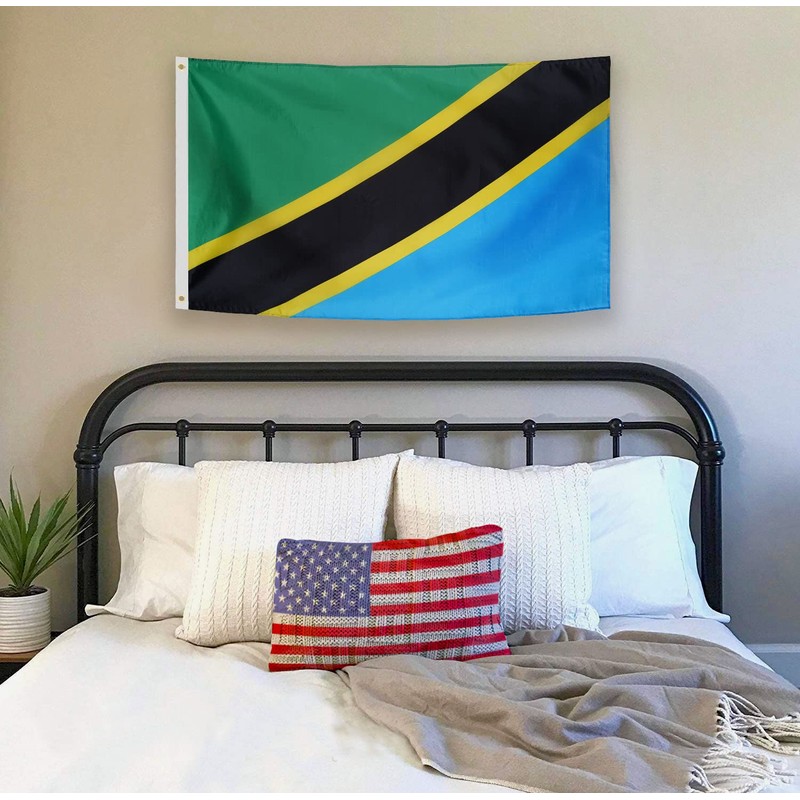 DANF Tanzania Flag 3x5 Ft Thick Polyester, Fade Resistant, Brass