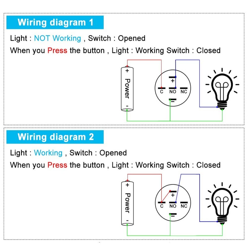 JIQI 16mm Momentary Push Button Switch Waterproof 12V-24V 1NO 1NC