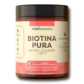 VITAL BOTANICS - Biotina Pura + Colágeno Hidrolizado Con Vitamina C - 200 Cápsulas De 500 Mg - 6 Meses De Suministro - Multivitamínico Para Hombre Y M