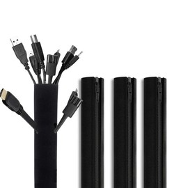 Wonder Care Weiche Neopren-Kabelhülse, Wickelabdeckung, Management-Kabel, Draht-Verdeck-System mit Reißverschluss, für TV, Computer, Büro, Zuhause, Schwarz, 99-101,6 cm, 4 Stück