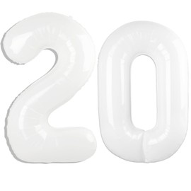 40 Inch White Number 20 Digital Balloon,Jumbo Mylar Foil Helium Balloon for 20 Balloons for Birthday Party,Wedding Anniversary Party Decorations