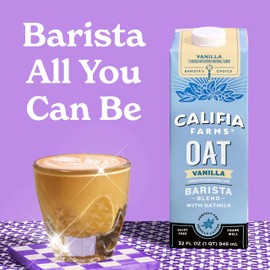 Califia Farms – Vanilla Oat Barista Blend Oat Milk, 32 Oz (Pack of 6), Shelf Stable, Dairy Free, Plant Based, Vegan, Gluten Free, Non GMO, Milk Frother, Creamer, Blue