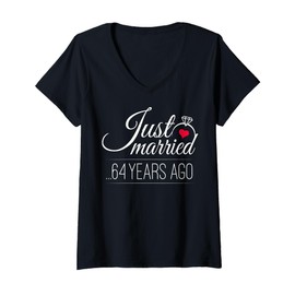 Womens Just Married 64 Years Ago - 64th Wedding Anniversary V-Neck T-Shirt