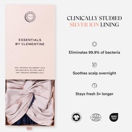 Essentials by Clementine Organic Hair Bonnet in Ballet Pink | Silver Ion Silk Lined Bamboo Sleep Cap for Frizz-Free, Curly Hair, and Scalp Health