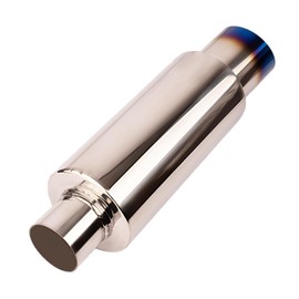 Yeoflagtrade 2.25 Inch Inlet 3.0 Inch Outlet Exhaust Muffler 2.25" to 3.0" Universal 15" Length Stainless Steel Polished Exhaust Tip Burnt Blue