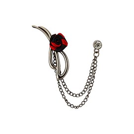 A N KINGPiiN Red and Black Rose with Silver Bow Ribbon Lapel Pin, Brooch Suit Stud, Shirt Studs Men's Accessories