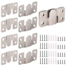 4 Pairs Interlocking Flush Mount Bracket Picture Hanging Hooks Stainless Steel Heavy Duty Photo Frame Hook Large Picture Hanger Hanging Buckle Furniture Connector Headboard Wall Mounting Hardware