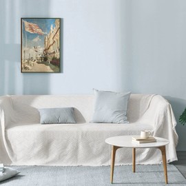 DEWEL Multi Cover, Stylish, Sofa Cover, 1 - 2 Seats, Rectangle, 51.2 x 70.9 inches (130 x 180 cm), Blanket, Fringed, Multi-functional, Table Cloth, Bed Cover, Cotton + Polyester, Anti-Slip, Plain,