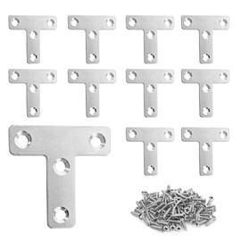 10Pcs T Shape Flat Mending Plates 50mmx50mm (2" x 2") T Corner Braces T Bracket Connector Fixing Repair Plates for Furniture with 40Pcs Screws , Silver(50x50mm(2x2))
