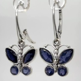 Amber America Genuine Natural Blue IOLITE Butterfly Earrings 925 STERLING SILVER Leverback #9e