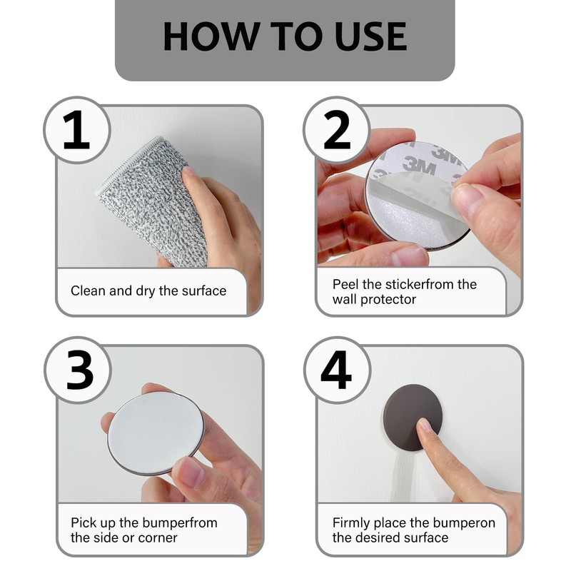 FAMLEAF 3.15" Large Wall Door Handle Stopper, 8PCS White Self