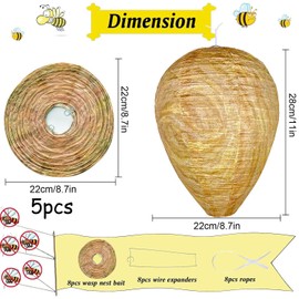 5 Stück Künstliches Wespennest, Suspension Wespennest Attrappe, Wird Verwendet, um im Freien, Häuser und Gärten zu Hängen, um Sich Gegen Wespen zu Verteidigen