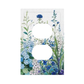 YIJIKJY Decorative Outlet Covers Rustic Watercolor Blue Flower Green Plant Floral 1 Gang Duplex Light Switch Cover Plate Unique Wall Plate Electrical Switch Plate Covers for Bedroom Home Decor