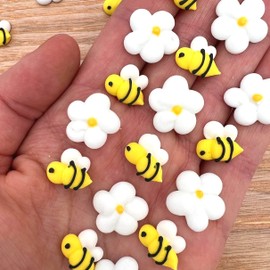 16 Icing Bees and Daisies | Mini Icing Bees| Edible Daisies | Icing Flowers | Bee Sprinkles | Custom Sprinkles | Sprinkle Mix | White Flowers | Royal Icing Shapes | Simply Sucré
