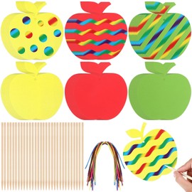 Liliful 60 Set Apple Crafts for Kids Apple Scratch Crafts Fall Arts and Crafts Supplies with Ribbon Wooden Stylus Hanging Craft Kit for Fall Autumn Home Activities School Game Classroom Decoration