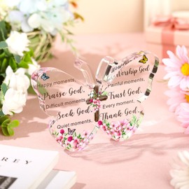 Barydat Acrylic Christian Gifts Bible Verses Religious Gifts for Women Men Inspirational Scripture Gifts Butterfly Prayer Room Decor Faith Keepsake Paperweights for Christmas Home (Praise God)