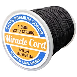 Miracle Cord 1.5mm Nylon Cord Multi-Use Extra Strong Braided String Thread for Wind-Chime Repairs Jewelry Making Crafts (Black, 15 metres)
