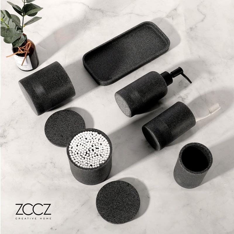ZCCZ Black Stone Bathroom Accessories Set 6 Pieces - Toothbrush