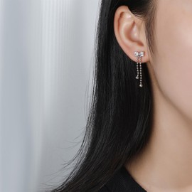 Hanreshe Helix Earrings for Women Flat Back Earrings Silver Bow Hidden Helix Earring Dangle Drop Tassel Chain Cubic Zirconi