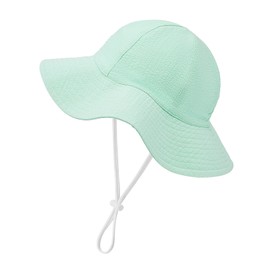 Zando Seersucker Baby Sun Hat 6-12 Months UPF 50+ Adjustable Toddler Bucket Hats for Boys Girls Beach Hat Breathable Summer Cap Wide Brim Green Bucket Hat for Newborns Infants Toddlers
