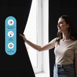 Portable Temporary Blackout Curtains, 50" x 57", 100% Blackout Window Shades, No Drill Cuttable Blackout Windows Blinds with Hook & Loop Stickers, Windows Cover for Baby Nursery Thermal Insulated