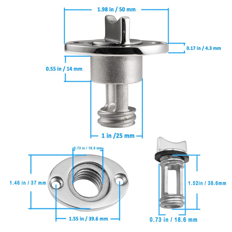 2 Pcs Oval Garboard Drain Plug,316 Stainless Steel Marine Drain