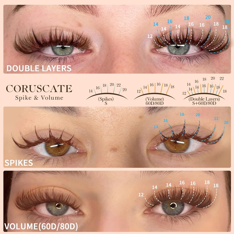 CORUSCATE Brown Lash Clusters with Spikes 60D80D Cluster Eyelash Extensions