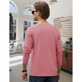 Cotrasen Men's Long Sleeve T-Shirts Cotton Casual T Shirts for Men Breathable Comfort Tee Shirts with Pocket Gray Pink M