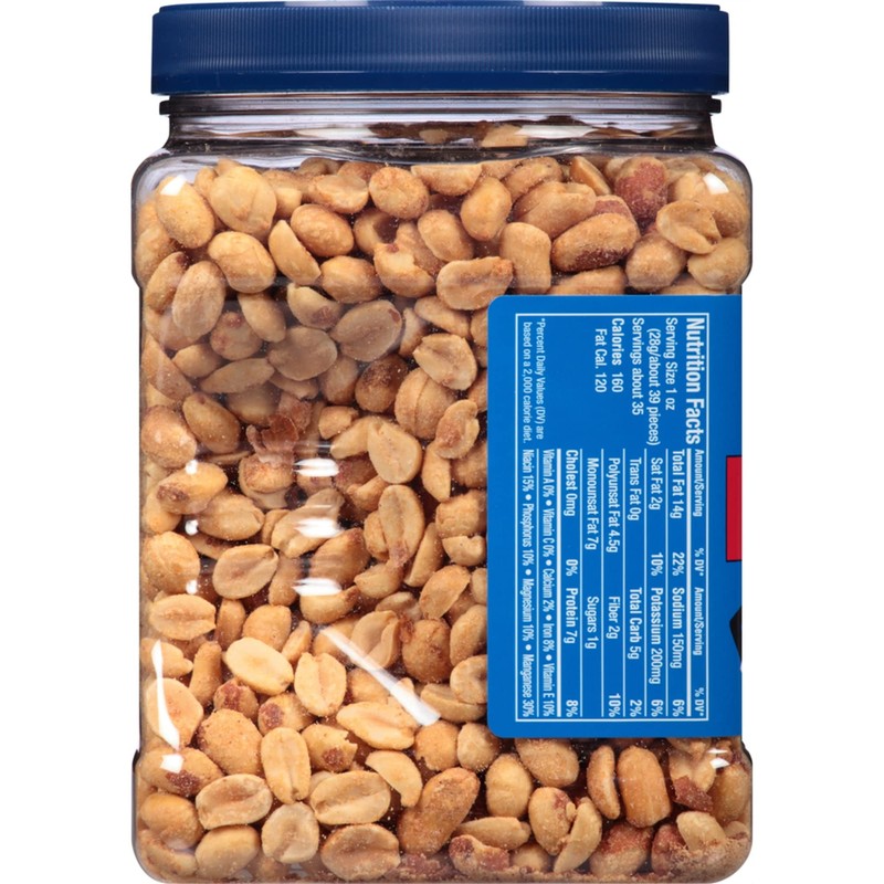 PLANTERS Dry Roasted Peanuts, 34.5 oz Resealable Plastic Jars (Pack
