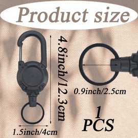 1 Pack Heavy Duty Retractable Keychain, Retractable Lanyard Id Badge Reel Clips, Keyring Badge Reel, for Key Ring Id Card Badge Holder (Black)