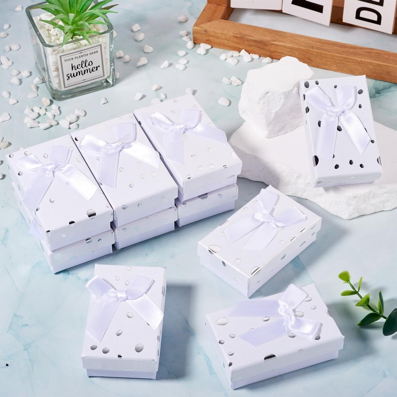 Craftdady White Rectangle Cardboard Jewelry Boxes 12 Pack Polka Dot
