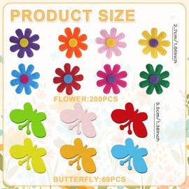 MFCGHXR Filzblumen-Set mit 200 Blumen und 60 Schmetterlingen 2,8 cm Durchmesser, einfache Anwendung