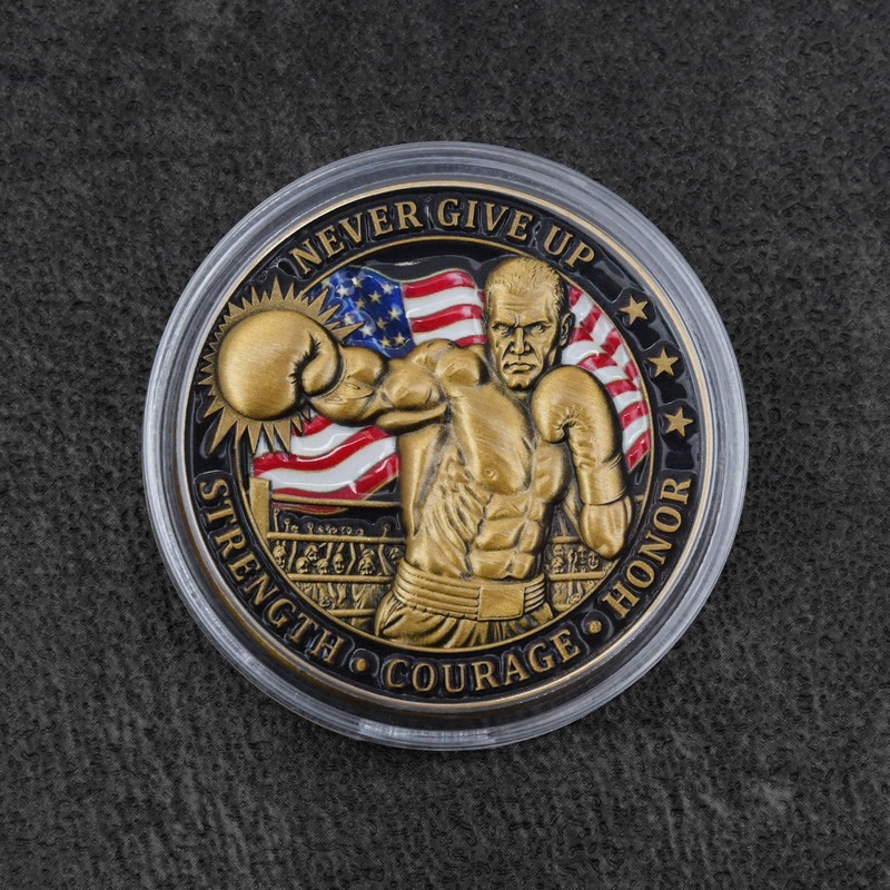Never Give Up Boxing Challenge Coin – 3D Color Relief