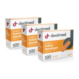 Dealmed Fabric Flexible Adhesive Bandages – 100 Count (3 Pack) Bandages with Non-Stick Pad, Latex Free, Wound Care for First Aid Kit, 3" x 3/4"
