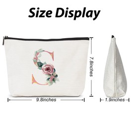 cidobi Cosmetic Bag for Girls, Flowers Surrounding Letter Design, S Letter Cosmetic Bag with Zipper, Suitable for Girls Friends Portable Cosmetic Bag Birthday Gift