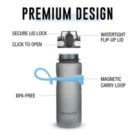 OHMY FIT Tritan Sports Water Bottle (18 oz and 30 oz), Magnetic Strap Fast Flow Straw, Silicone Carrier Holder Handle Accessory, 1 Click Open Sports Flip Top, Leak Proof Lid on Wide Mouth, BPA Free