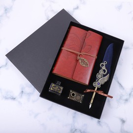 Pen and Ink Set  Vintage Quill Pen Calligraphy Writing Signature Dip Pen Fountain Pen with Notebook Pen Holder Birthday Gift for Student Friends