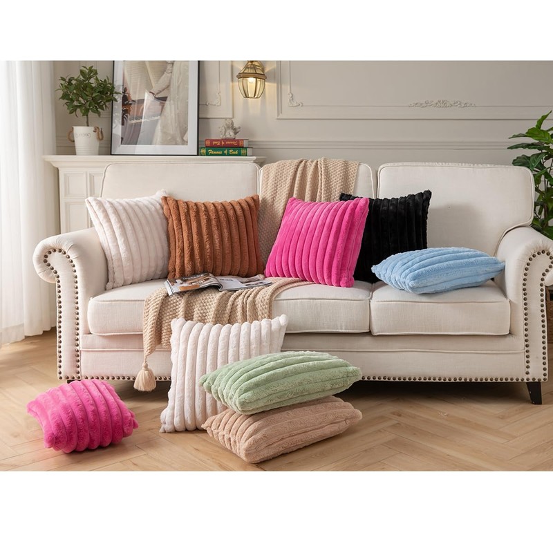 DEELAND Pack of 2,Double-Sided Faux Fur Plush Decorative Throw Pillow
