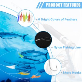 10 Packs Fishing Bait Rig Kit - Mackerel Feathered Rig Fishing Lure Perch Rig Bait Trolling Lure with Sharp Barbed Hooks Fishing Bait Rig for Saltwater Freshwater