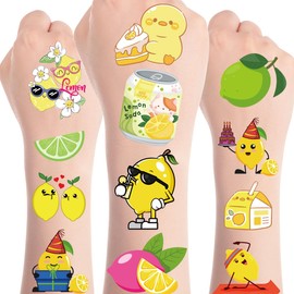 Papiailove Lemon Temporary Tattoos for Kids, Lemonade Stand Supplies Decorations, Lemonade Stickers, Lemon Party Favors Birthday Party Favors Stand Decor （8 Sheets）