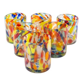 NOVICA Hand Blown Recycled Glass Multicolor Tumbler Glasses, 12 Oz. 'Liquid Confetti' (Set Of 6)