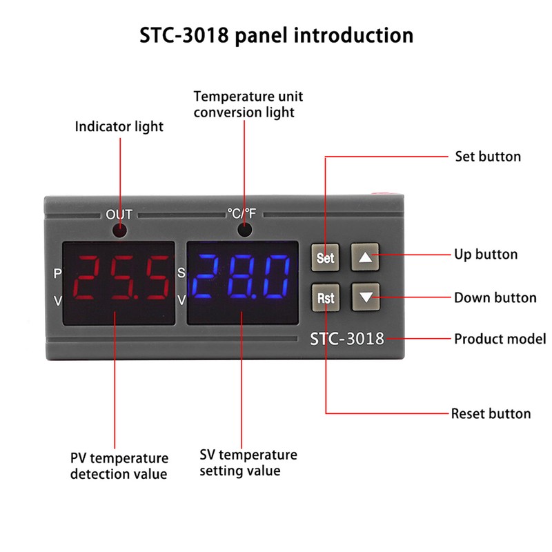 STC-3018 Digital Temperature Controller Sensor Thermostat with NTC Cable Length