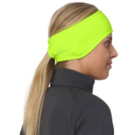 TrailHeads Women’s Ponytail Headband | Moisture Wicking Ear Band | The Power Running Headband - hi-vis