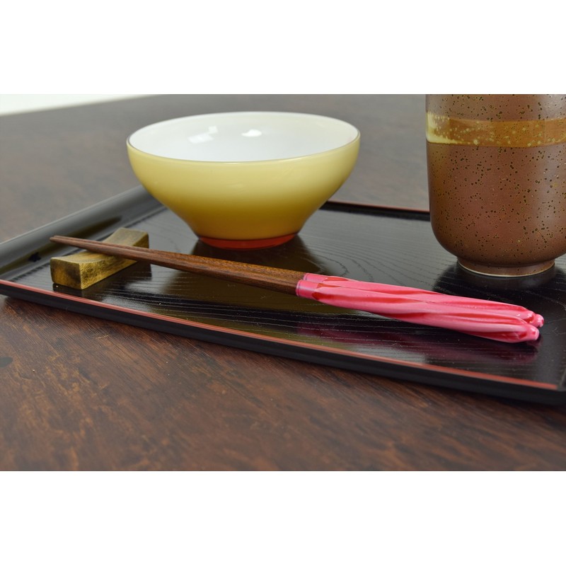 Aoba Chopsticks Natural Wood, Candy Ball Thread, Red, 9.1 inches