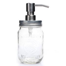 Vintage Inspired Mason Jar with Silver Pump and Lid for Dispensing Soaps and Decorating Homes