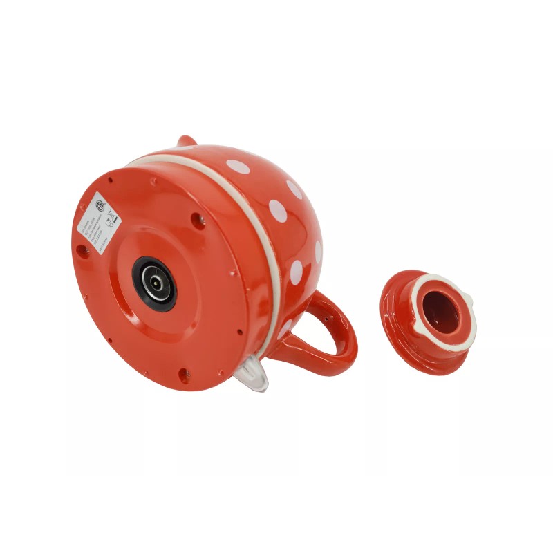 FixtureDisplays Red Ceramic Electric Kettle with White Polka Dots 1