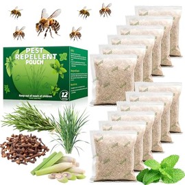 12 Pack Natural Wasp and Bee Repellent Pouches Outdoor, Peppermint Oil Carpenter Bee Repellent for Yellow Jackets, Hornets, Mud Wasp Deterrent for Indoor Outdoor Patio Garden Porch, Pet and Human Safe