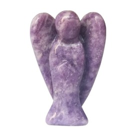 Manekieko Natural Purple Lepidolite Healing Crystal Prayer Guardian Angel Statue, 50 mm Carved Bag Palm Stone Figures Decoration