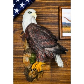 Large Mountain Grand Bald Eagle Perching On Tree Branch Wall Decor Plaque 17.5"H