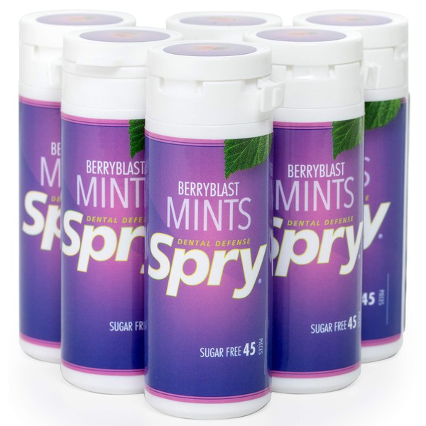Spry Xylitol Mints, Berry Blast, 45 Count (6-Pack) - Breath Mints That Promote Oral Health, Increase Saliva Production, and Stop Bad Breath